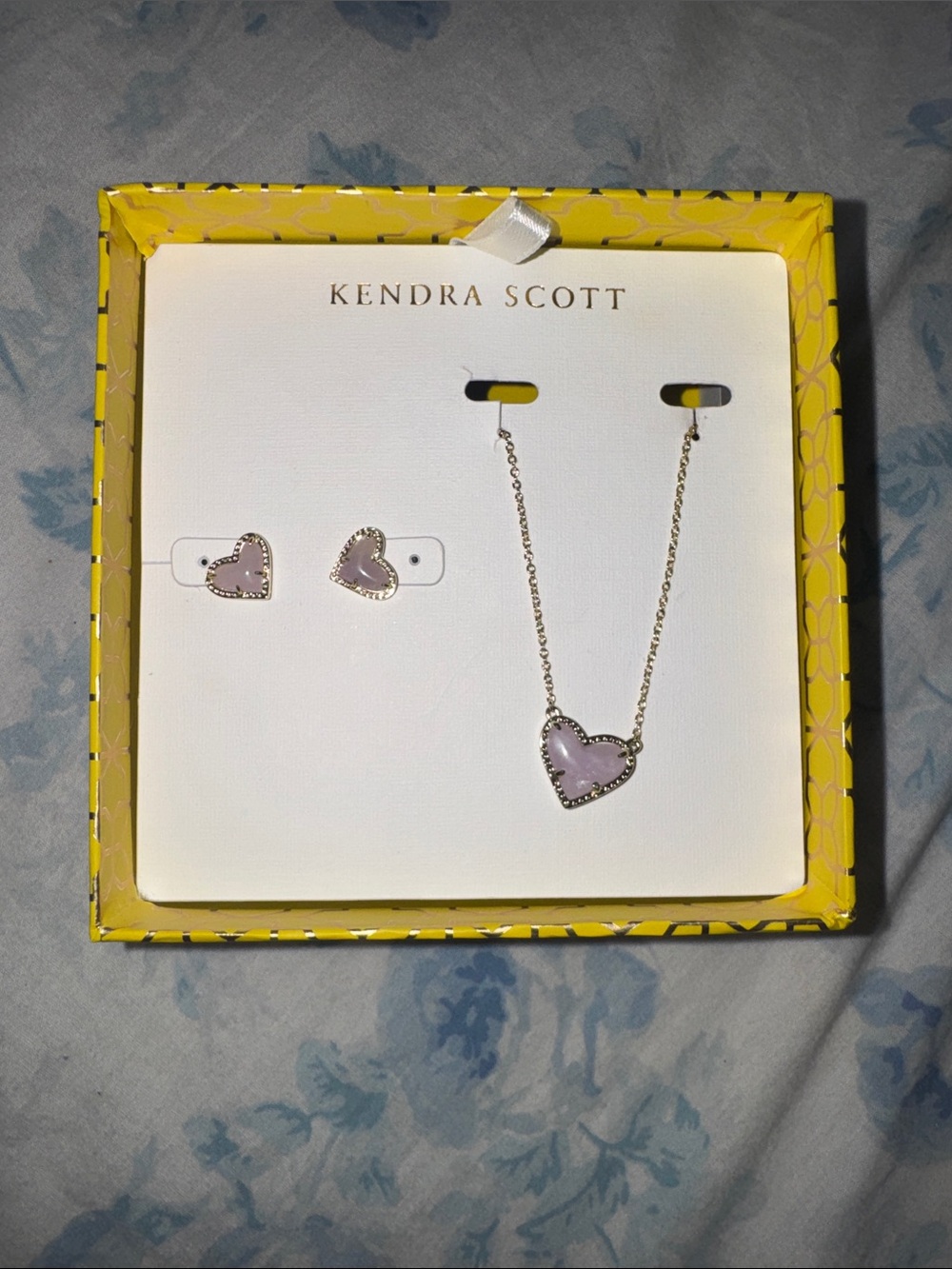 Kendra Scott Gold Amethyst Heart Necklace and Studs Set